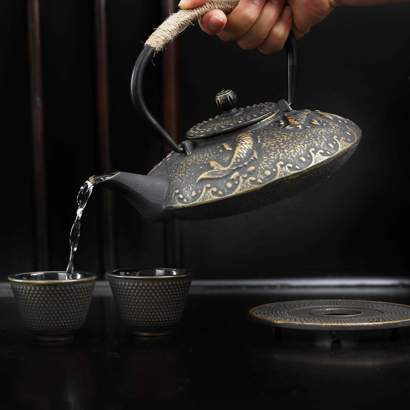 Koi cast iron teapot set