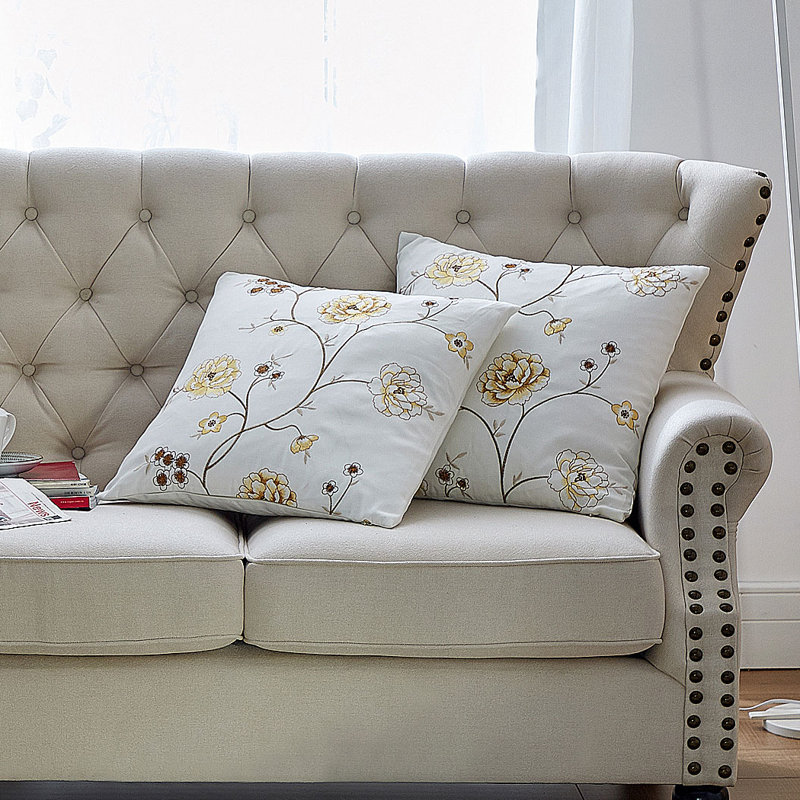 Floral Square Cushion Cover, Gold