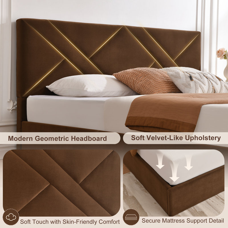 Lit plateforme tapissier avec rangement Gaillarde, Grand, Brun