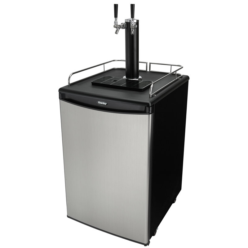 Spotless Steel and Black Dual Tap Freestanding Beverage Dispenser