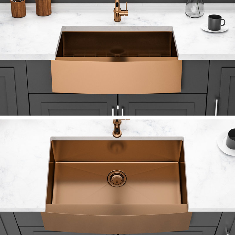 Évier de cuisine 30 po x 21 po x 10 po en or rose, acier inoxydable T304 de calibre 16 - égratignure, drainage facile, ensemble de bonde inclus et instructions