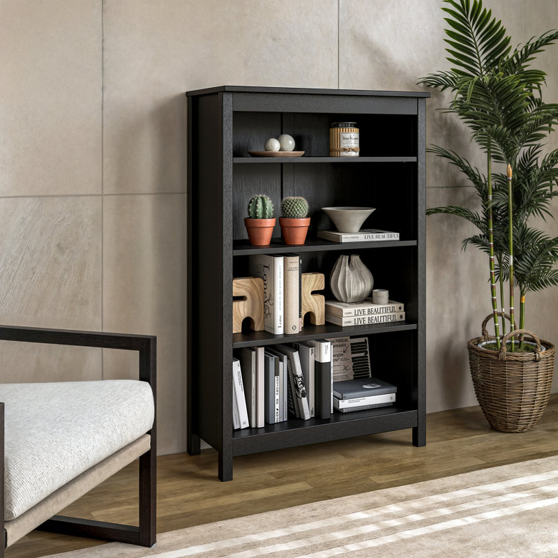 Bibliothèque en bois massif de style Shaker classique, (4 tablettes) H 48 po x l 30 po x P 13,25 po, Noir