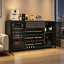 Armoire à café de 71 pouces de long avec espace pour réfrigérateur, grande armoire à vin moderne en métal et bois avec support, grande armoire buffet large avec rangement à tiroirs pour la cuisine, salle à manger - noir