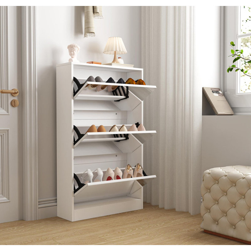 Améliorez votre espace! Armoire de rangement moderne à chaussures à miroir avec 3 tiroirs rabattables - idéale pour le vestibule et l'organisation du salon