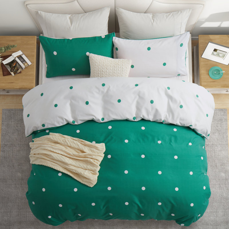 Microfiber Printed Duvet Cover - Soft, Lightweight, Fade-Resistant Bedding with Matching Pillowcases, Green/White