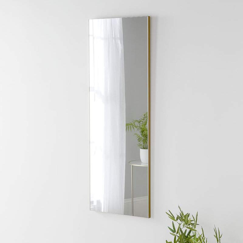 Fereol Wood Flat Wall Mirror, Matt Gold