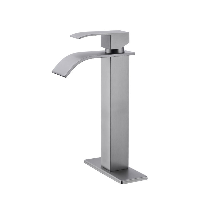 Robinet de lavabo pour salle de bain à poignée simple Waterfall Spout, Nickel brossé
