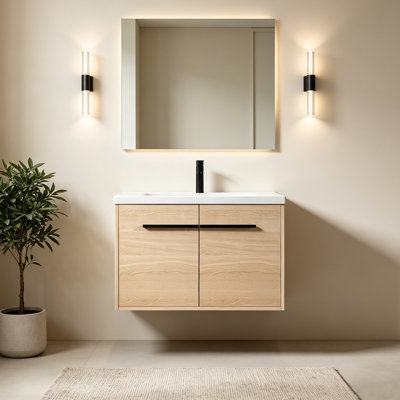 Meuble-lavabo mural moderne en bois massif Mid-Century