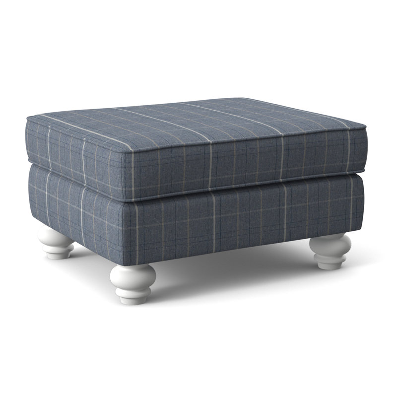 Lowell Upholstered Ottoman, Frost White Finish, Lapis Plaid; 0126-63