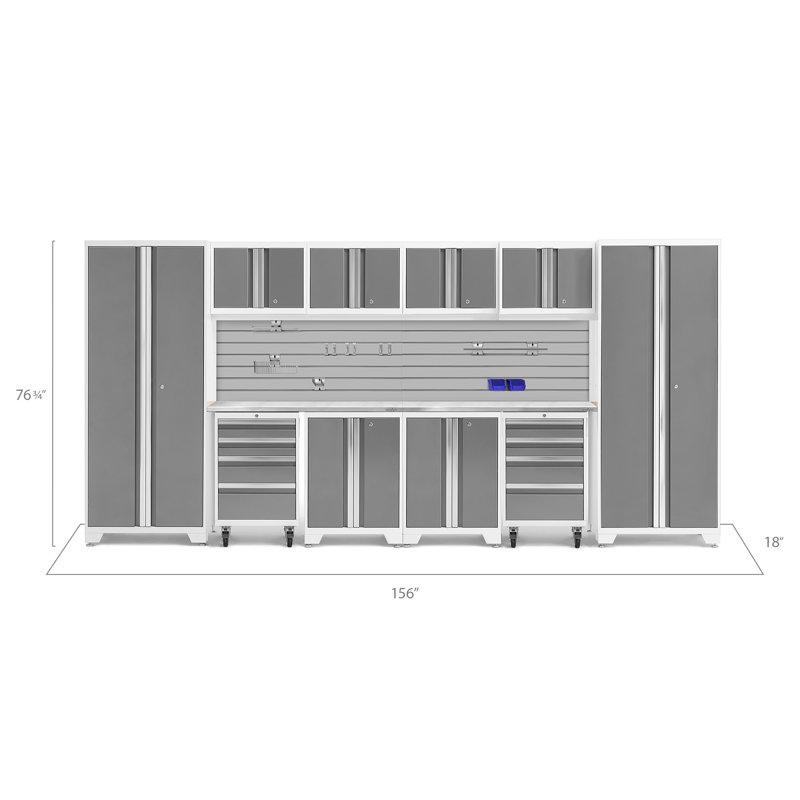Bold Series 76.75'' H x 156'' W x 18'' D 12 Piece Garage Storage Cabinet Set, No Lights, Gray, Stainless Steel