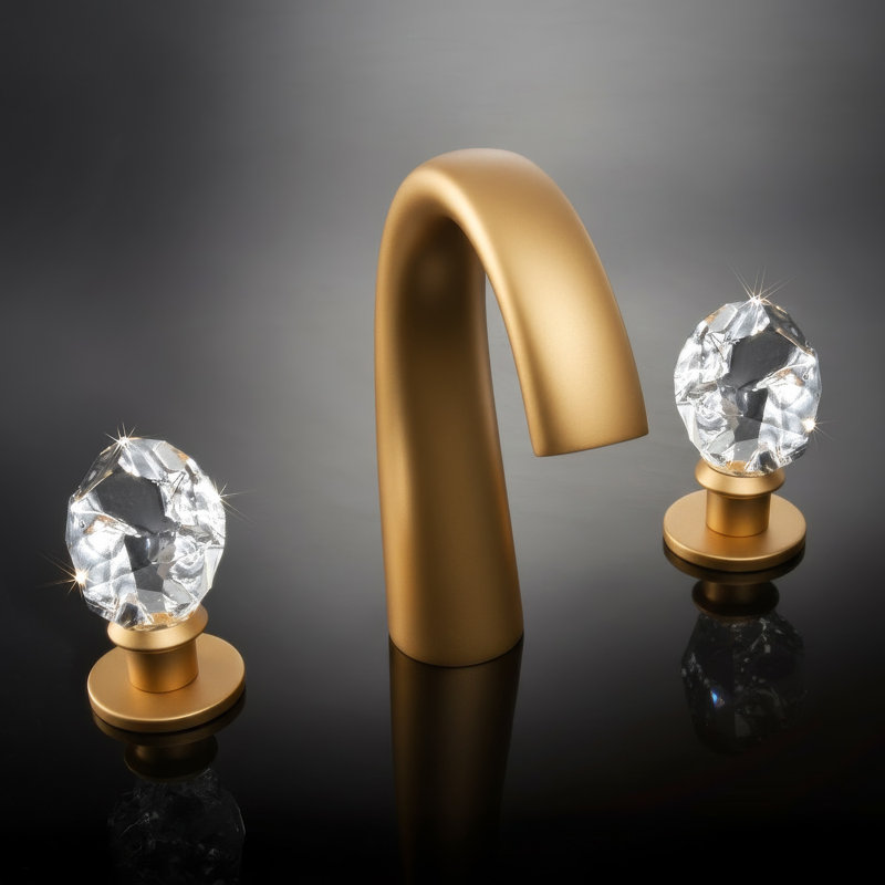 Swarovski Crystal Widespread Bathroom Faucet, Matte Gold