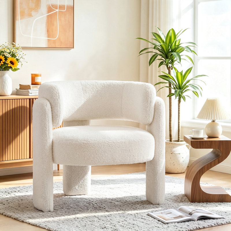Fauteuil d'appoint demi-tonneau 33 po, Tissu crème