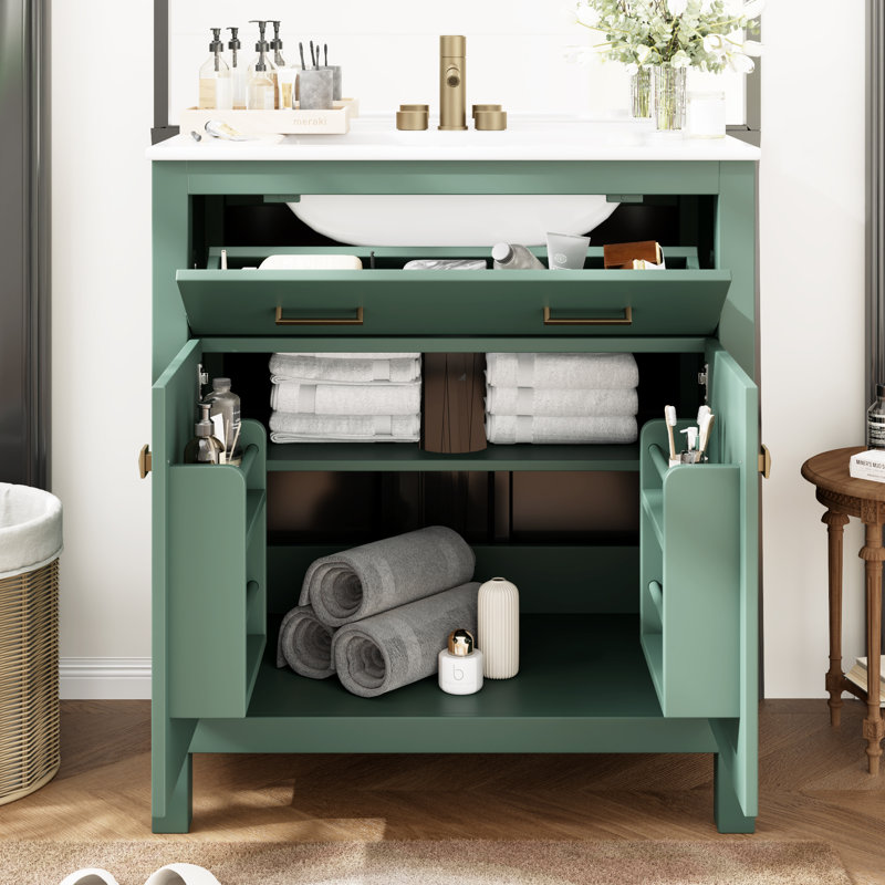 30" Single Bathroom Vanity With Ceramic Sink Top, Green