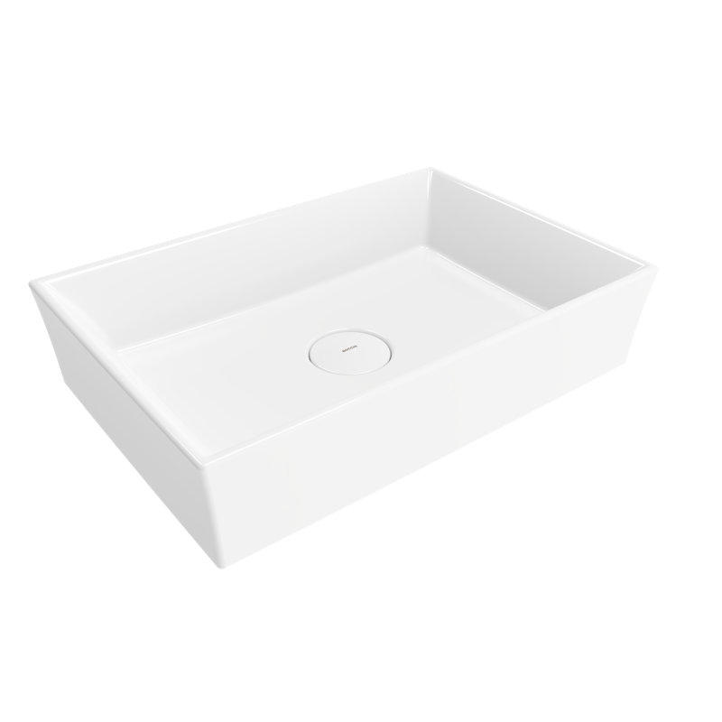 Cesena Rectangular Countertop Bowl - Without Tap Hole,  Gloss White, 170mm H x 380mm W x 560mm L