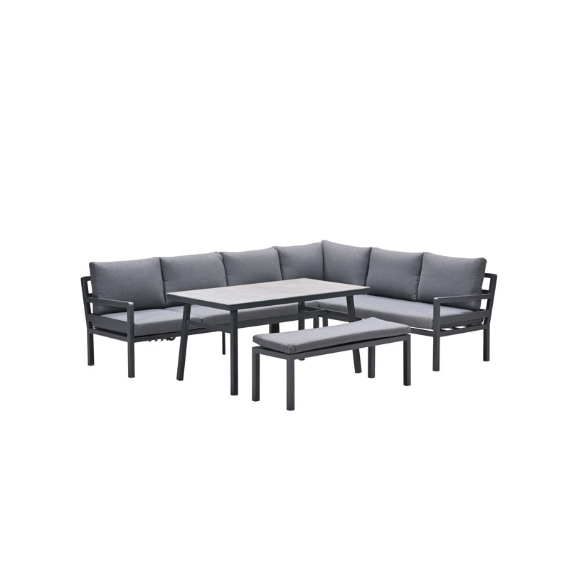 Audyn Wicker 7 - Person Garden Lounge Set with Cushions, Grey, Right