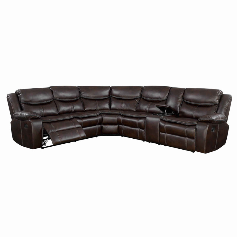 Faux Leather Reclining Curved Sectional Symmetrical, Brown