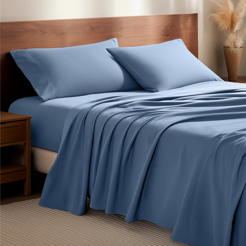 100% Cotton Flannel Sheet Set, Coronet Blue, King Sheet Set with 2 Pillowcases