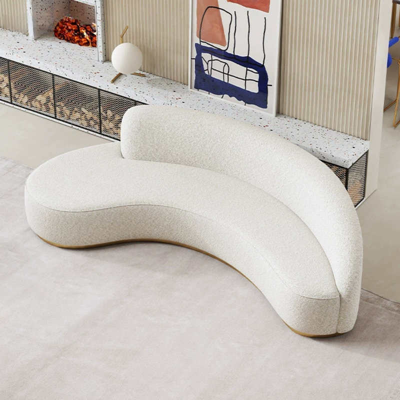 Canapé courbé moderne et simple blanc cassé, Off White, 29.53" H x 94.49" W x 33.46" D