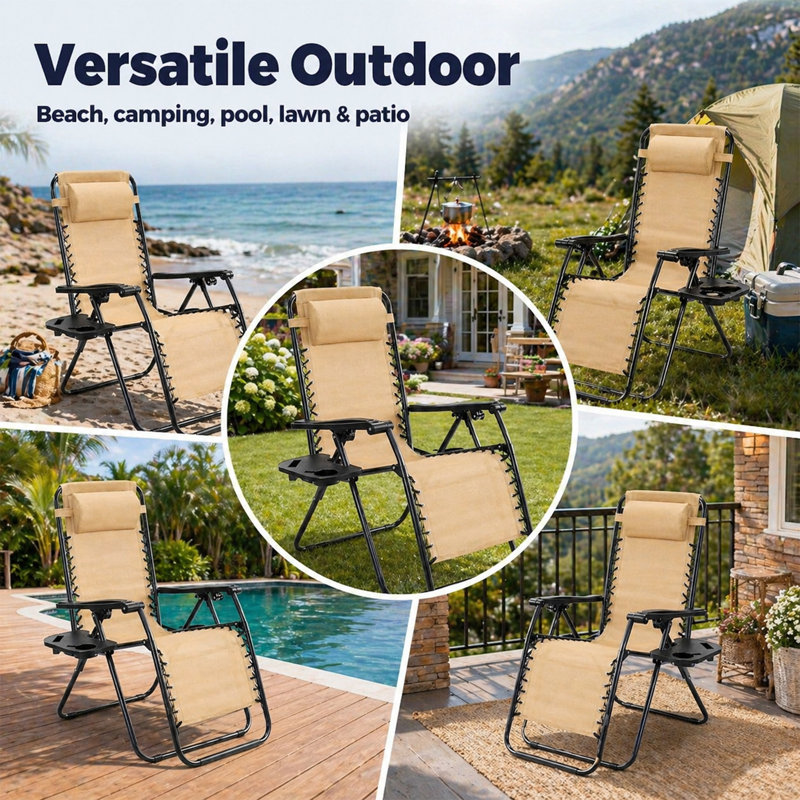  Ensemble de 2 chaises longues Zero Gravity, Kaki / paquet de 2 / 59,84 x 25,20 x 42,13 pouces