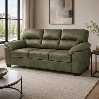 81 Inch Modern 3 Seater Sofa with Foil Fabric Upholstery, Padded Armrests, High Resilience Foam Cushions and Black Legs for Living Room