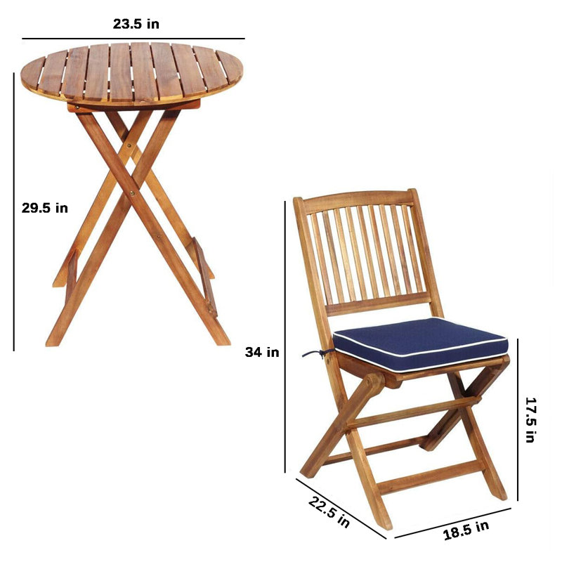 Milbourn Acacia 2 - Person Patio Conversation Set with Cushions, Navy Blue