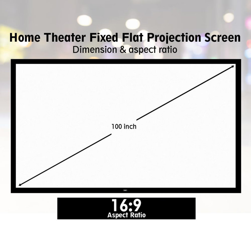 Écran de projection blanc à cadre fixe, 100 po