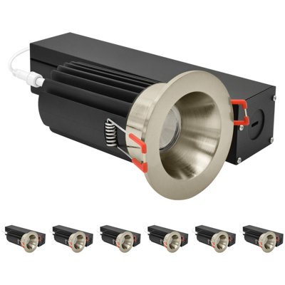 Luxrite 2 po Éclairage DEL sans lumière à DEL régressé avec garniture ronde interchangeable en nickel brossé 5CCT à intensité variable, 14 / 20W, faisceau 38 °, 1200 / 1700LM, paquet de 120 - 277 V