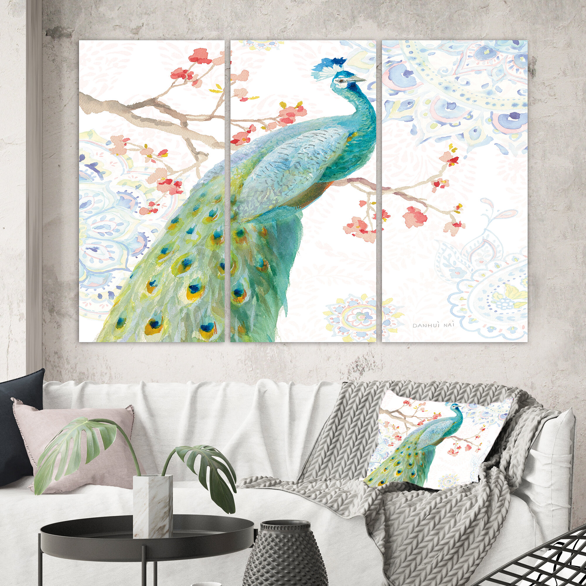 peacock 3 piece wall art