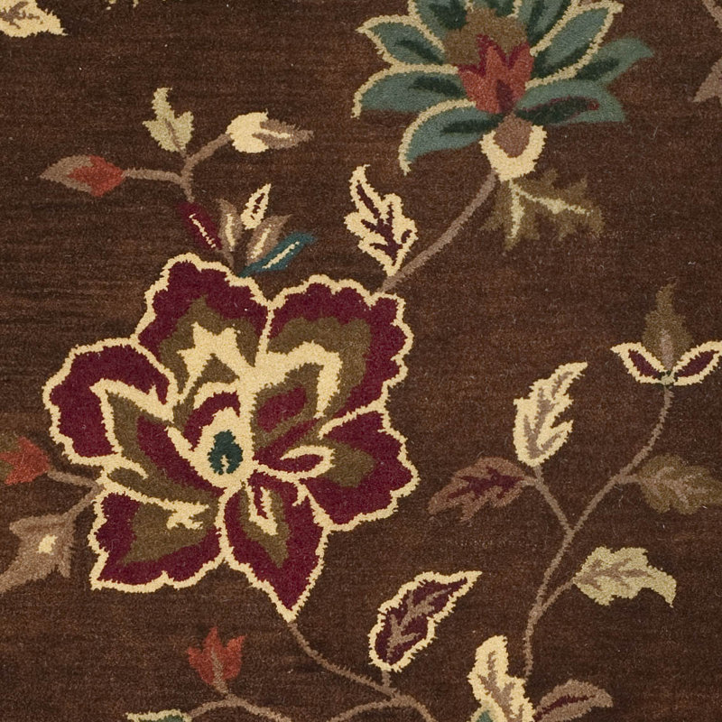 Handmade Brown Floral Wool 4' x 6' Area Rug