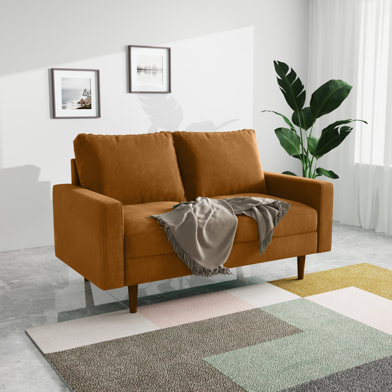 Merissa 58'' Velvet Square Arm Sofa Loveseat, Ginger Velvet