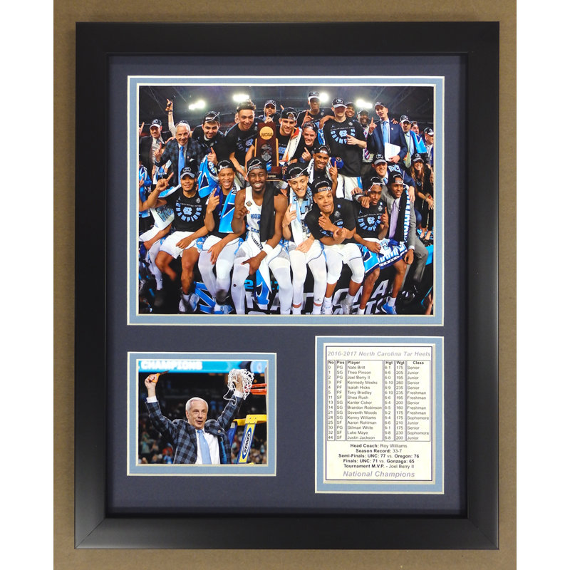 « legends never die », reproduction d’impression sur papier encadrée 2016-2017 university of north caroline national champions estrade