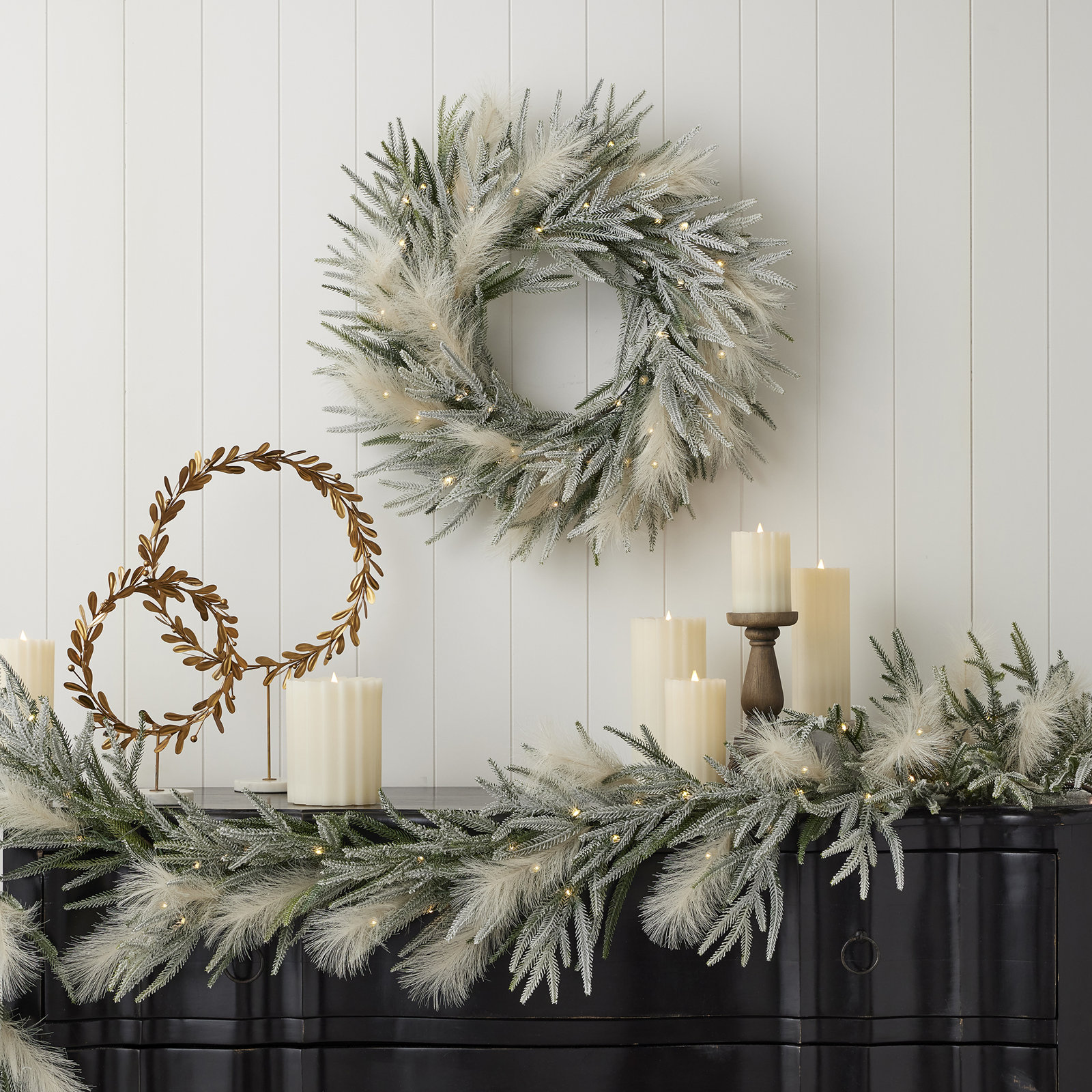 26'' Faux Pine Lighted Wreath