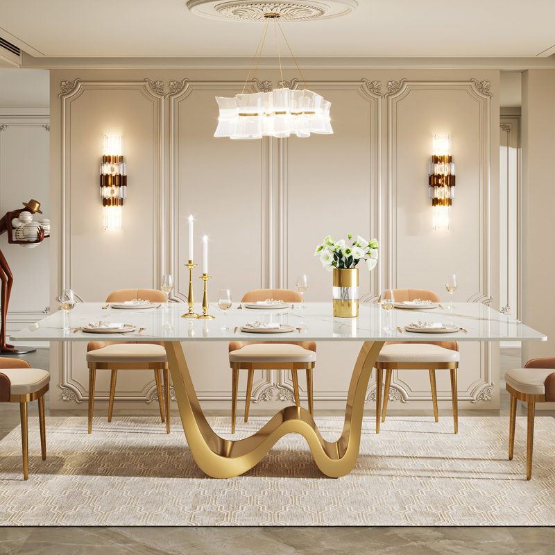 Behesh 78.74" Luxury Rectangle Sintered Stone Dining Table with Stainless Steel Base for 8-10  ( Included Two Packages, One Package for the Table Top and One Package for the Base）