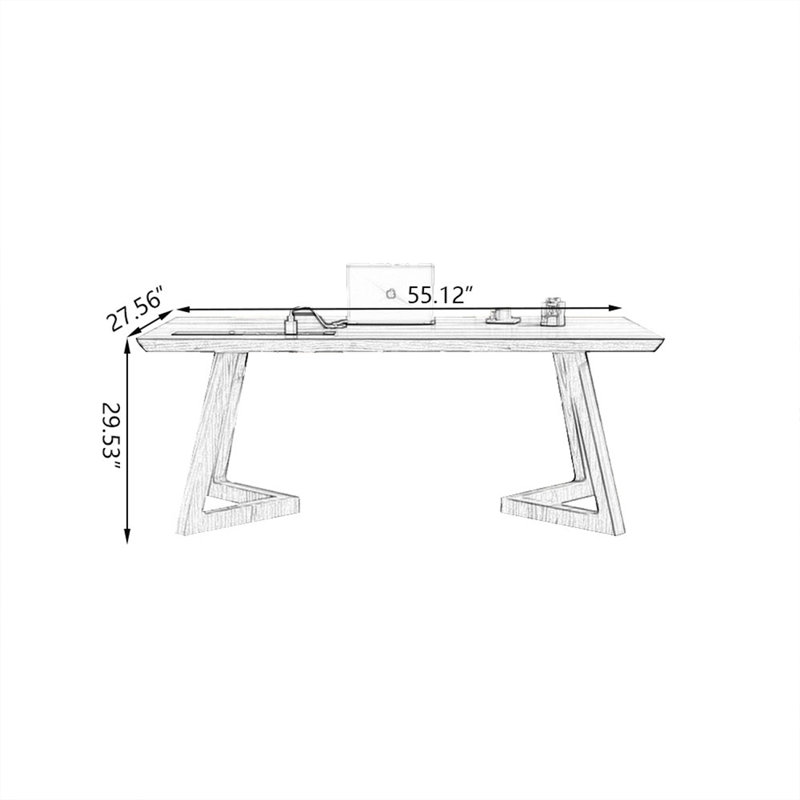 Bureau rectangulaire à poignet en bois massif, H 29,53 po x l 55,12 po x P 27,56 po