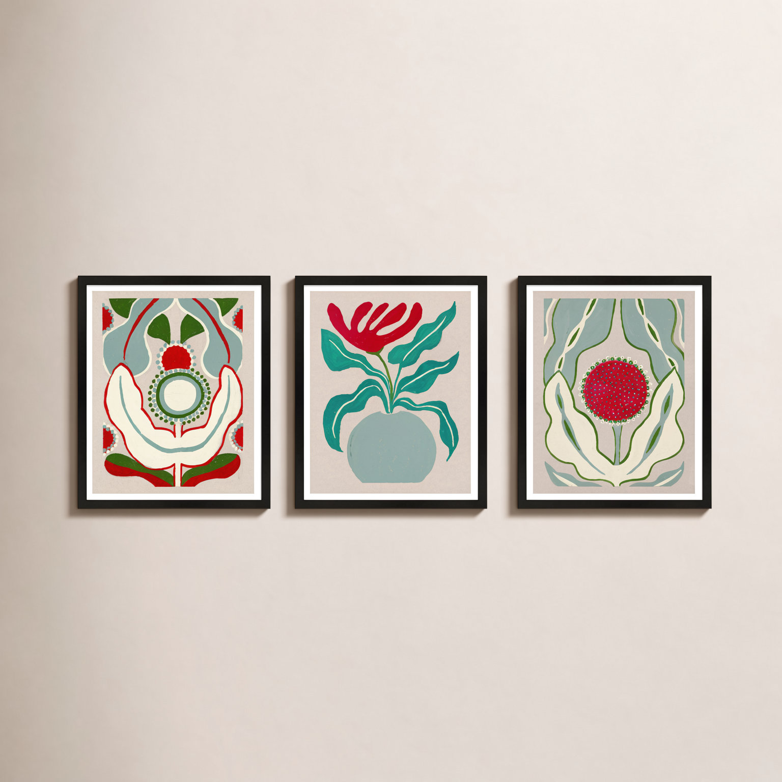 Magical Flowers 3-Piece Print Set, Black Framed Paper, 30" H x 24" W x 1.25" D