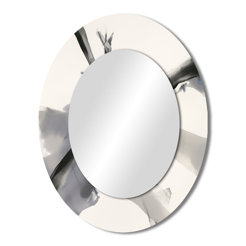 Abstract Neutral III - Black Oval Wall Mirror Decor, 43" x 33"