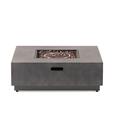 Square Iron Fireplace With 50,000 , Modern Design Concept, 39.05"X39.05"X13.07", No Assembly Required, Stone Gray, Propane Fire Pit, Frame, Use Only