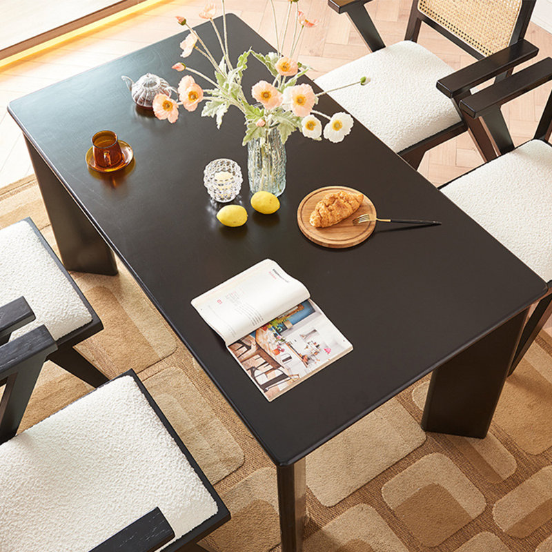Ensemble de table de salle à manger en bois massif de style nordique noir, H 29,5 po x L 86,6 po x l 31,4 po, 9