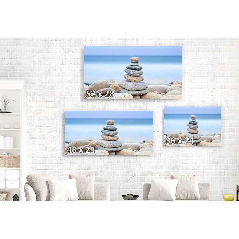Stone Stack Beach Cairn, paisible, pierres, bleu doux, brun clair, H 24 po x l 48 po x P 1,5 po