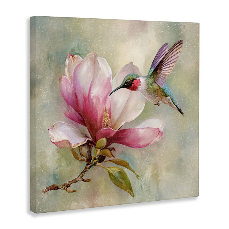 Toile Magnolia Ruby Hummingbird, design par Tina LeCour, H 17 po x l 17 po
