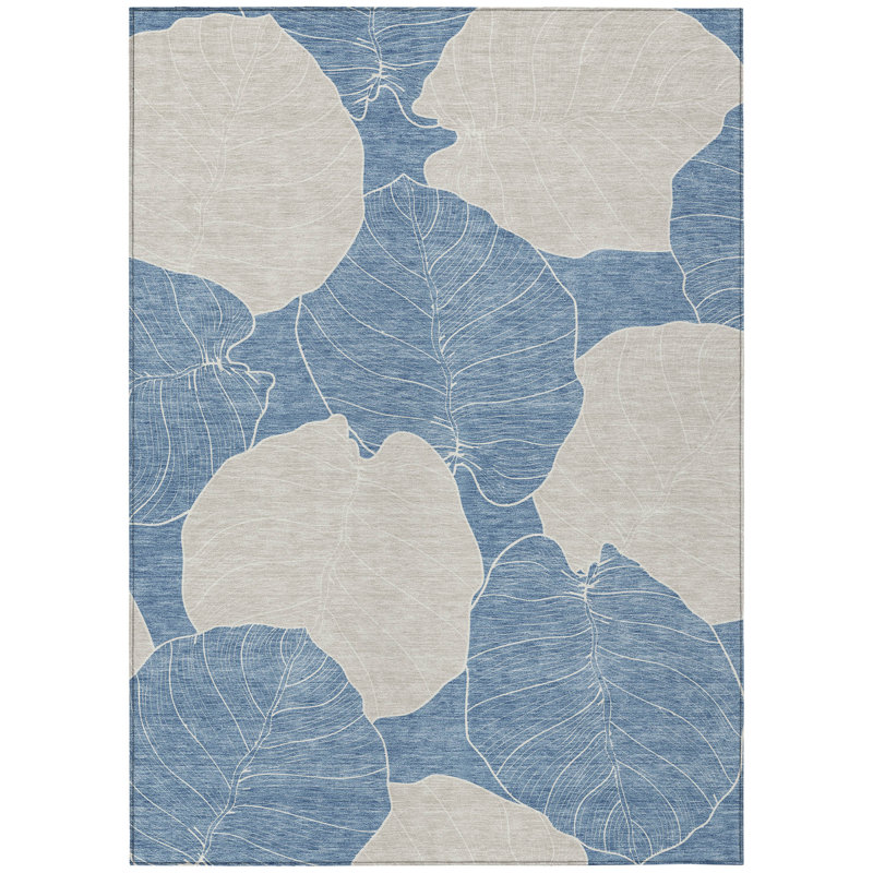 Machine Washable Indoor/Outdoor Chantille ACN2506 Floral Rug, Denim, Rectangle 8' x 10'