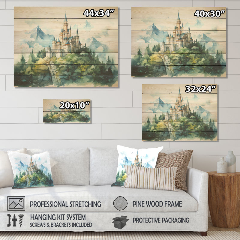 Montagnes médiévales - châteaux sur bois, H 34 po x l 44 po x P 0,78 po
