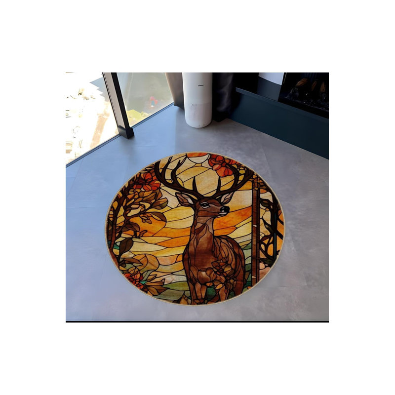 Tapis décoratif moderne abstrait à motif de cerf à motif abstrait, Sous-tapis rond 3 pi 3 po inclus