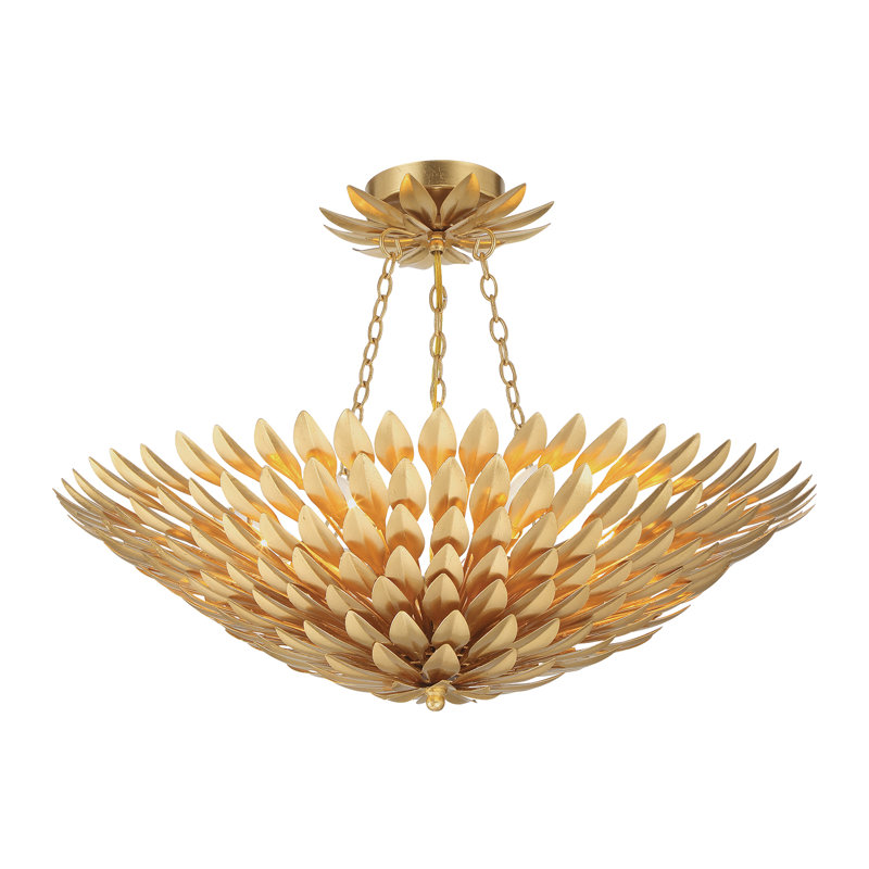 Plafonnier semi-encastré Margo, Or antique, Six lumières, H 6 pi x l 24,5 po x P 24,5 po