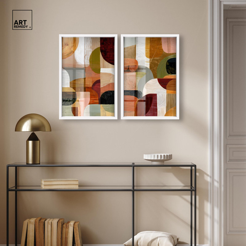 Contemporary Compositions Set Shadowbox Print Boho Gold Wall Decor Set by Art Remedy, Black Frame, 10 x 15, 25" H x 17" W