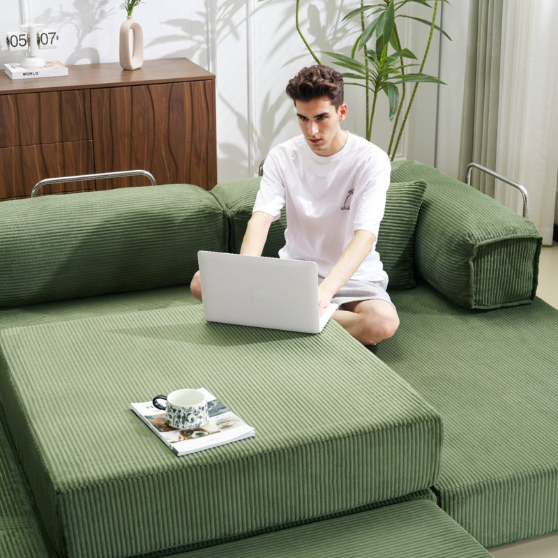 Canapé-lit modulaire pliable en L de Boneless, Vert