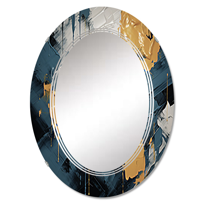 «Abstraction on Retro Blue III» - Miroir mural moderne, 36 po x 24 po