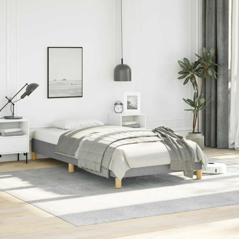 Cadre de lit Dabira, cadre de lit plateforme en tissu, sans matelas, Simple TG, Gris clair