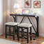 Ensemble de table de salle à manger à hauteur de comptoir 3 pièces Farmhouse avec port USB et tabourets rembourrés-148898154