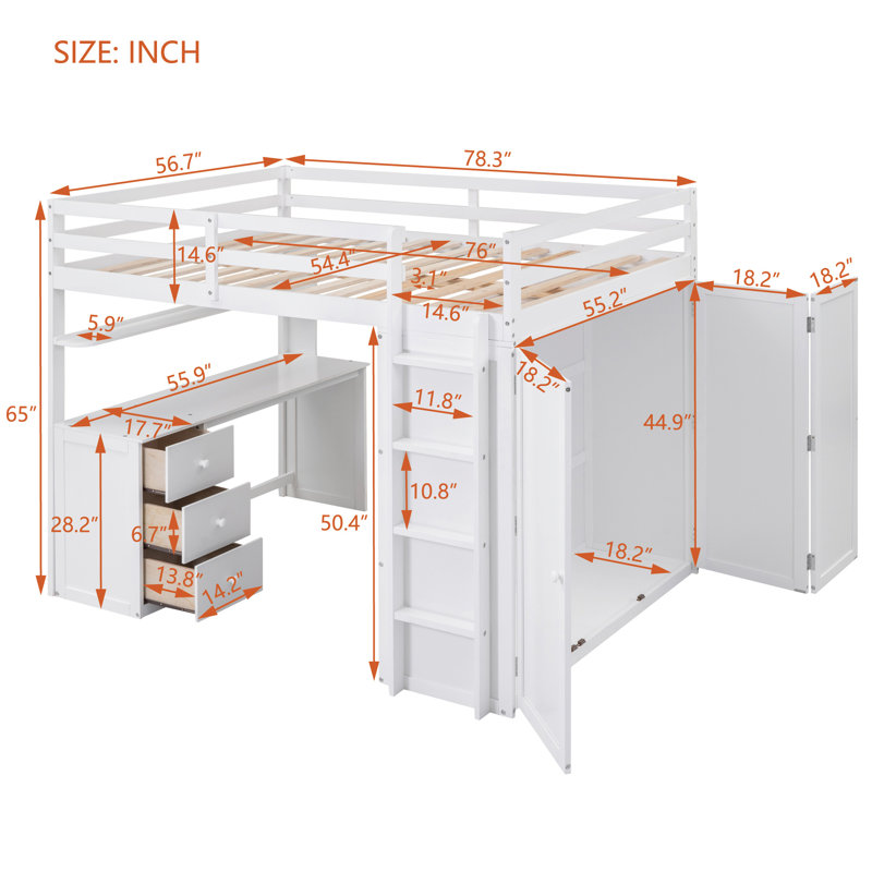 Falishia Kids Full,Twin Loft Bed with Drawers, Full / Double, White